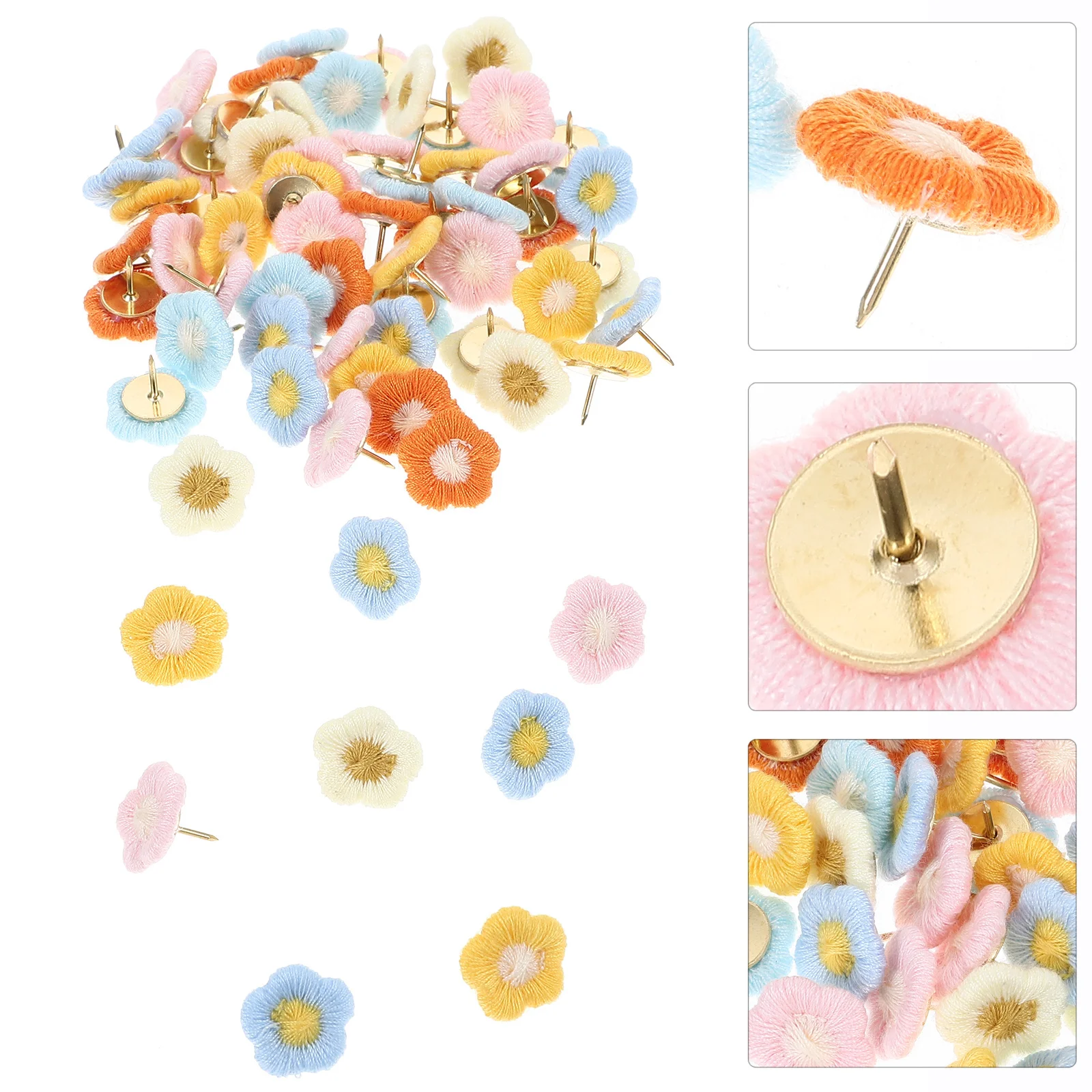 

60pcs Embroidered Flower Push Pin Multi-function Thumbtacks Delicate Push Pin Map Supply