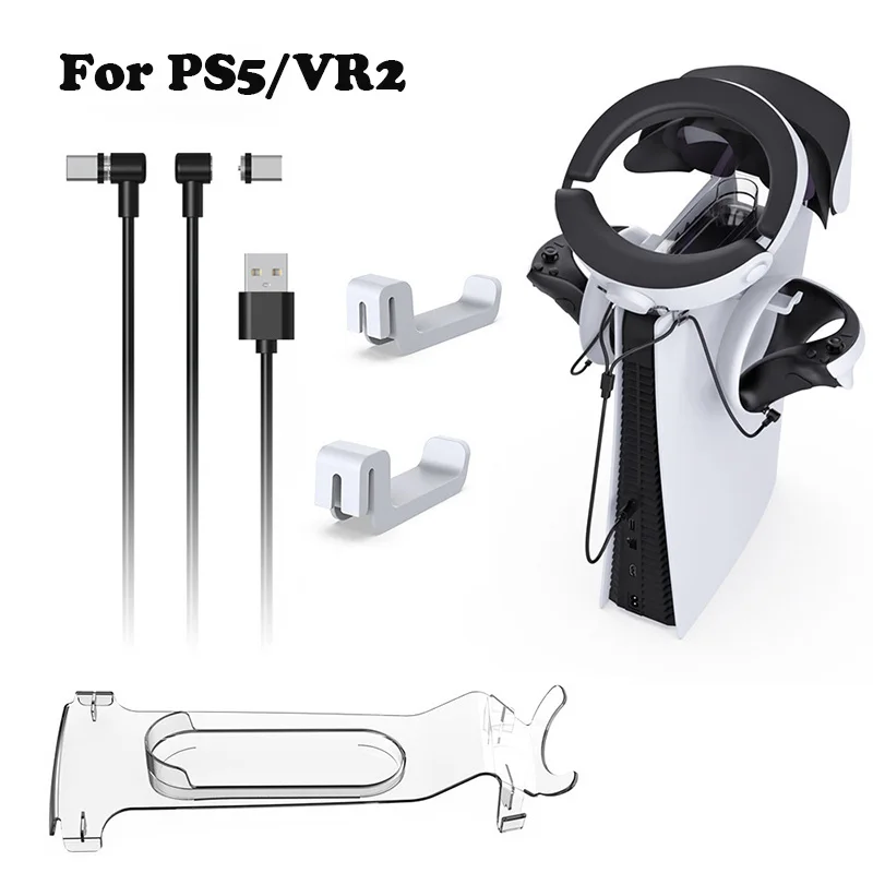 

For PS5 PS VR2 Host Overhead VR Storage Bracket + Handle/Headphone Rack+2 in 1 Magnetic Absorption Charging Cable for PS5 PS VR2