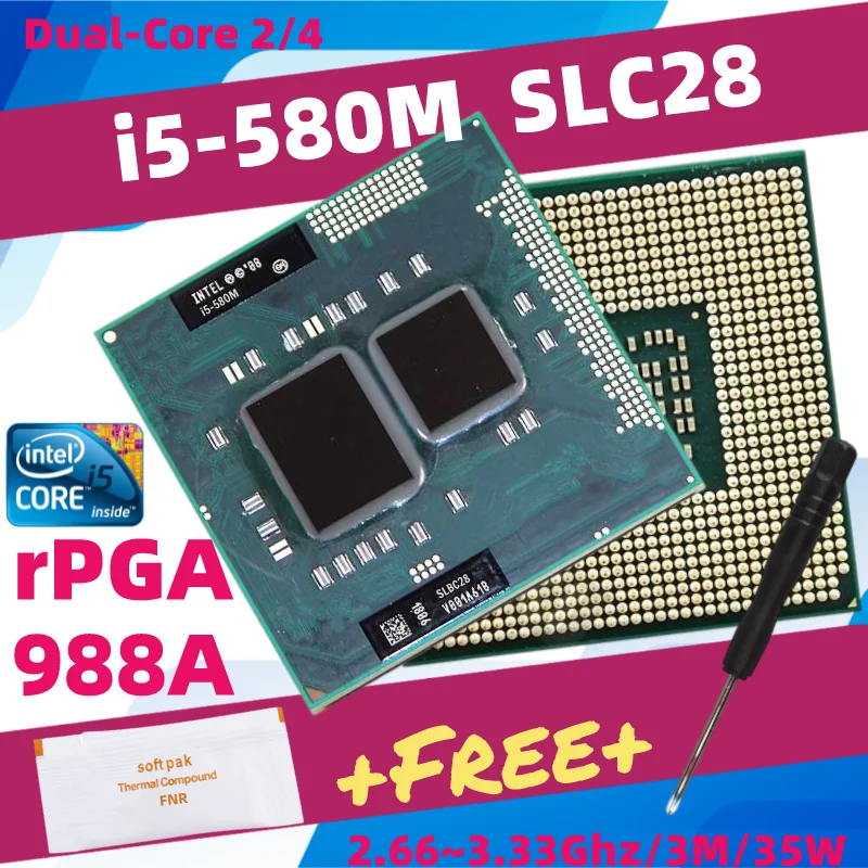

Core i5 580M SLC28 Dual-Core Laptop CPU Socket G1 PGA988 HM55 HM57 QM57 Processor