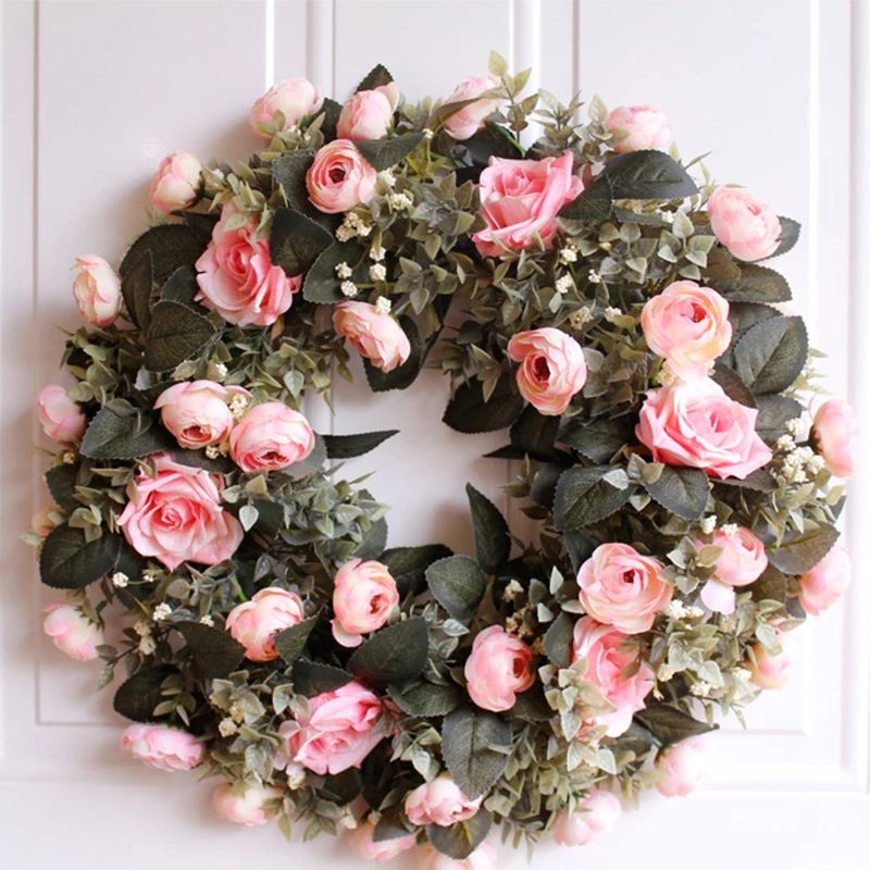 

45/45/50cm Christmas Decoration Artificial Flower Wreath Peony Wreath Spring Round Wreath for The Front Door Wedding Home Decor