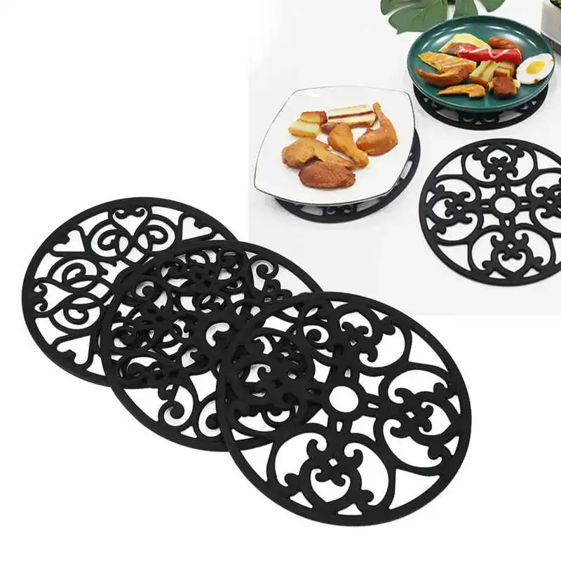 

3pcs Modern Kitchen Trivets Waterproof Hollow Carved High Temperature Resistance Round Trivets