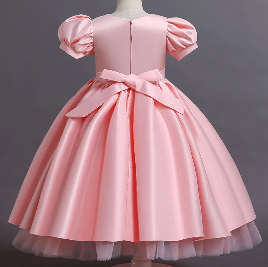 Princess Puff Short Sleeve Pleated V Neck Gala And Wedding Party Ball Gown Girls 4 To 13 Years Prom And Night Dinner Dress Child images - 6