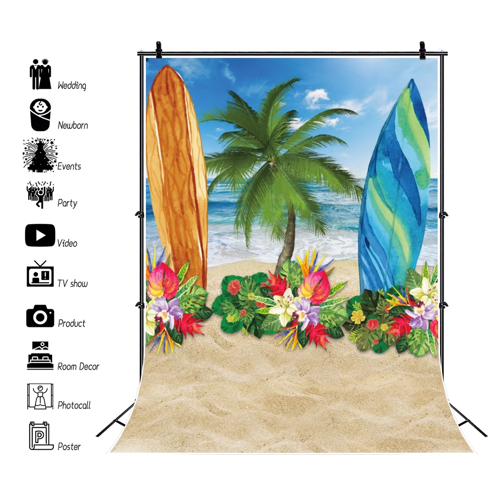 

Фон для студийной фотосъемки с изображением летнего побережья пляжа вечерние цветов голубого неба облаков деревьев семейного портрета ребенка