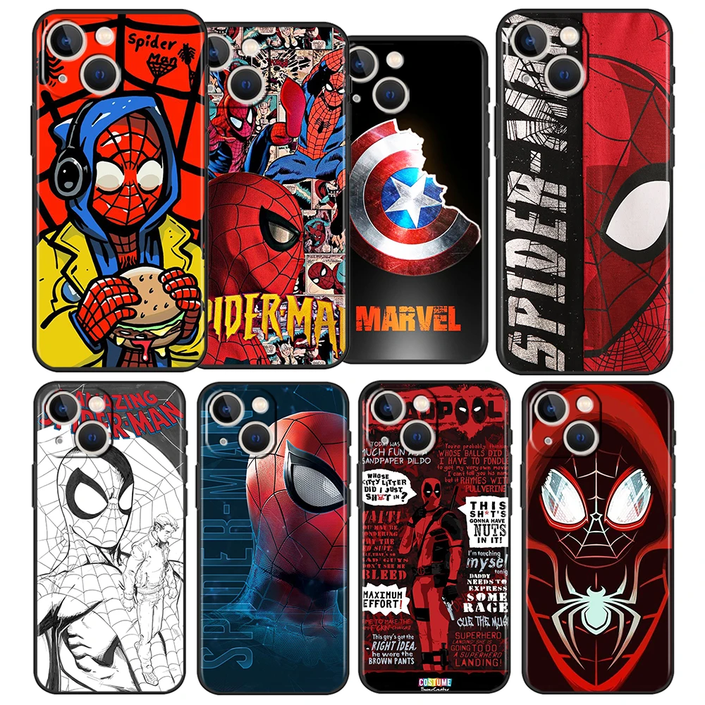 

SpiderMan Deadpool Marvel Phone Case For Apple iPhone 14 13 12 11 Pro Max Mini XS Max X XR 7 8 Plus 5S Silicone Black Shell