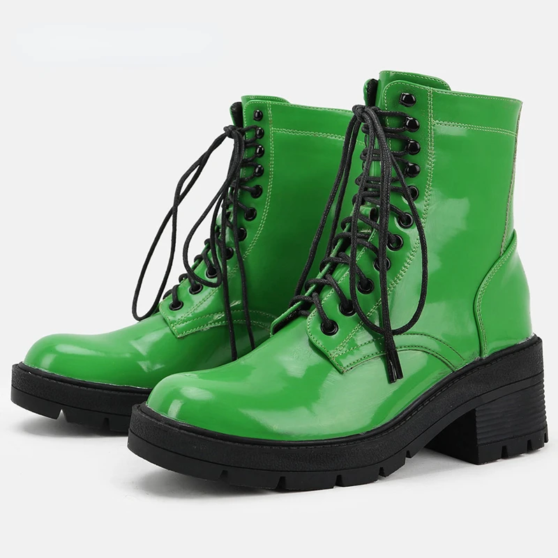 

Punk Style Platform Women Ankle Boots Women's Motorcycle Boot Fashion Ladies Chunky Shoes Black Green Big Size 44