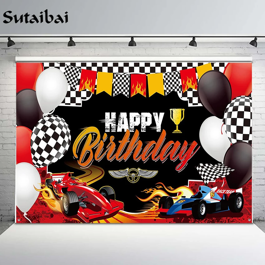 Car Racing Happy Birthday Backdrop Car Themed Racing Party Photo Background Photography Decor Boy Race Car Competition Supplies