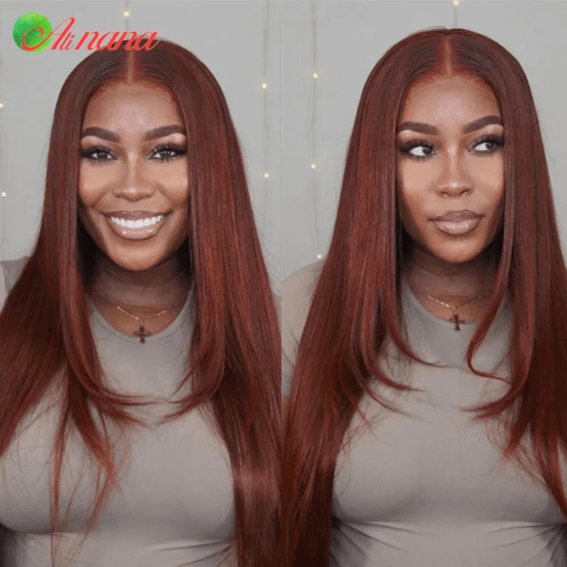 Hd 13x6 Lace Frontal Wig Human Hair Wigs Straight 180% Full Density Copper Red 6x6 Lace Closure Wigs