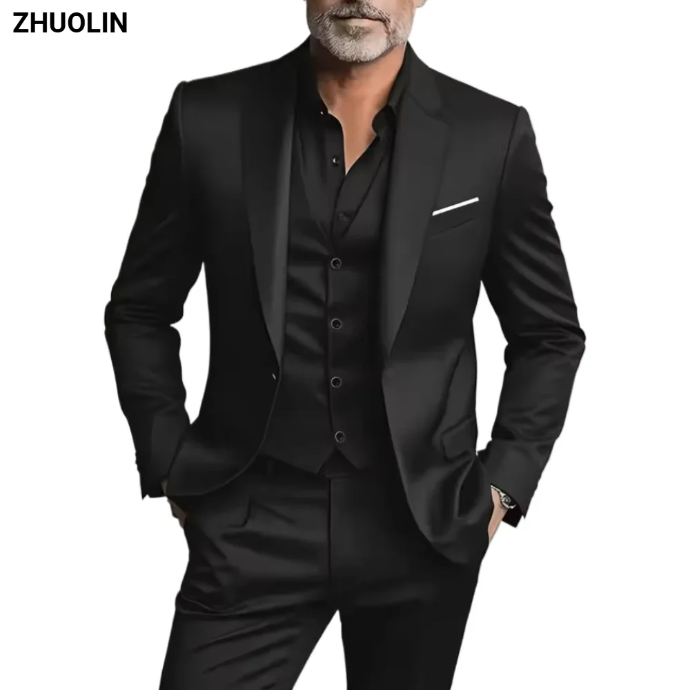 Фото Классический элегантный мужской костюм-двойка Slim Fit: пиджак и брюки. Формальный наряд для свадьбы, модный деловой костюм 2026. №3