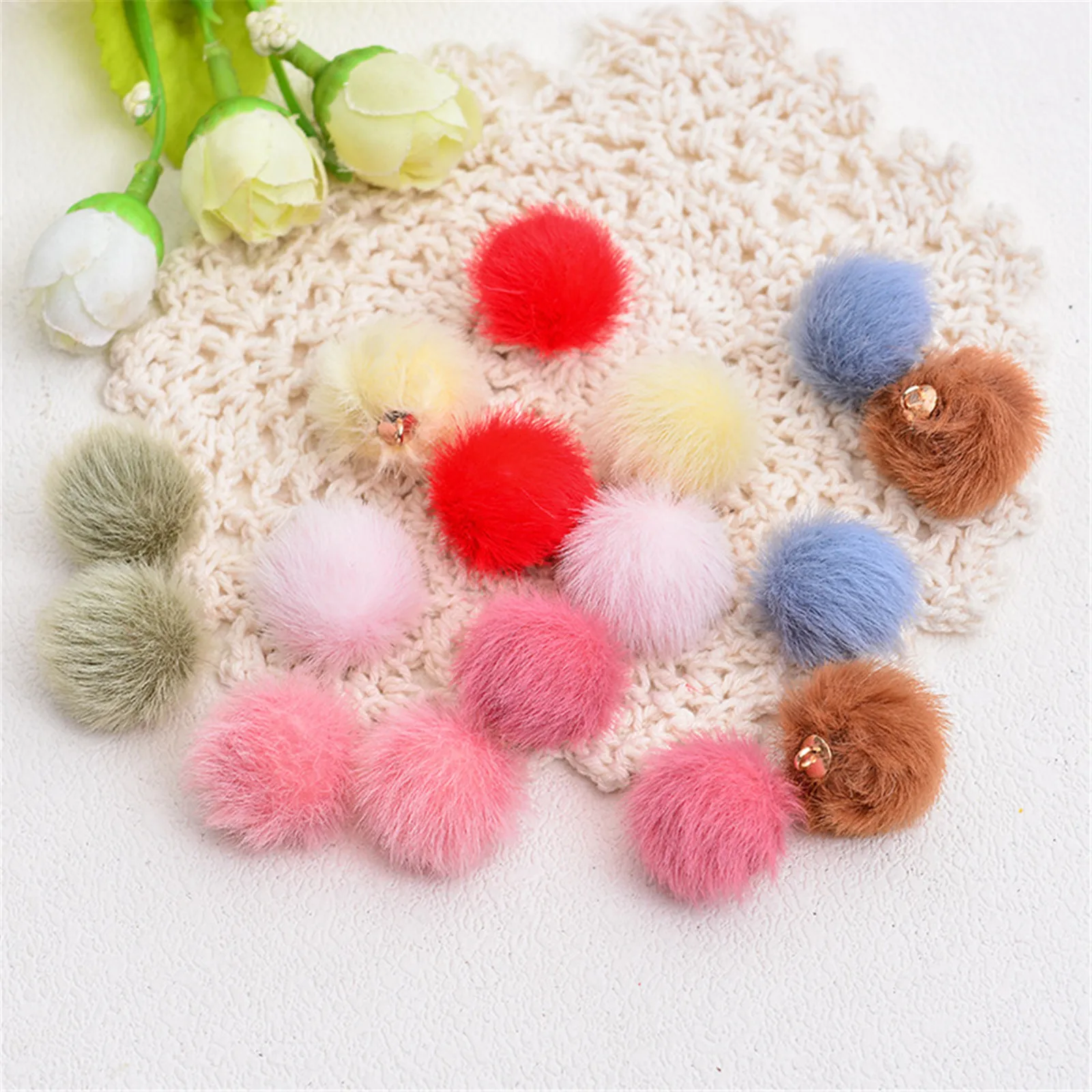 20Pcs 15mm Faux Artifici Fur KeyChain Rabbit Hair Bulb Bag Pom Ball Pendant Earrings Necklace Accessories jp