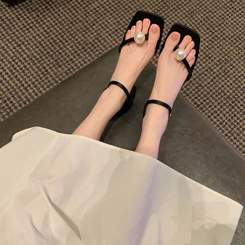 

Женские босоножки с ремешком на щиколотке, повседневные сандалии с квадратным носком, открытым ремешком и пряжкой, 2023