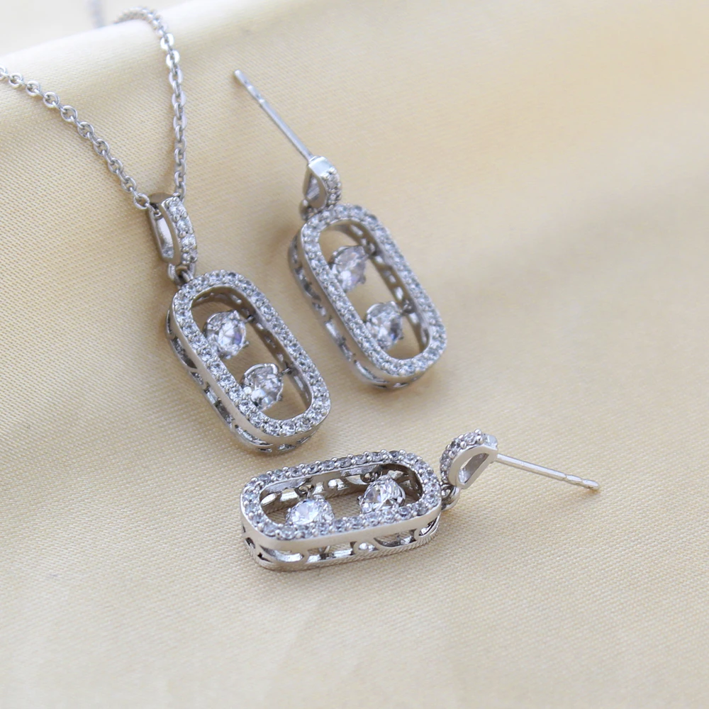 

Simple Hollow Out Geomety Ethnic Earrings Necklace Sets for Women Wedding Bridal Party Trendy Cubic Zirconia Jewelry Set