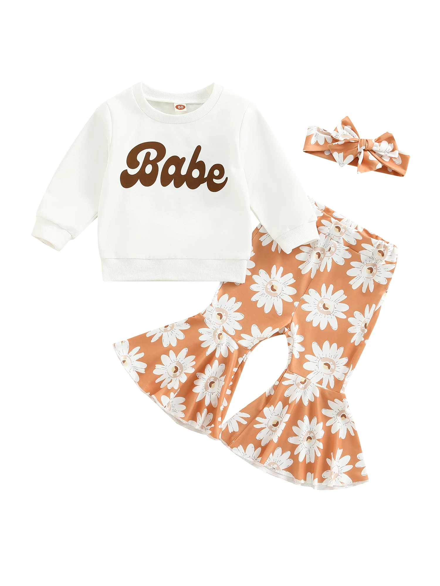 

Детский свитшот с колокольчиком для маленьких девочек, пуловер, топы, расклешенные брюки с подсолнухом, повязка на голову, милая осенне-зимняя одежда