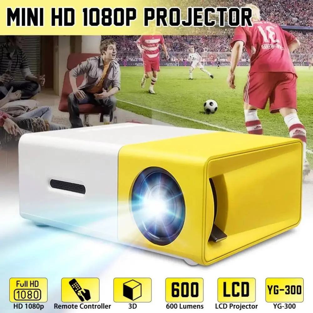 

YG300 LED Mini Projector 320 X 240 Pixels Supports 1080P HDMI-compatible USB Audio Portable Home Media Video Player