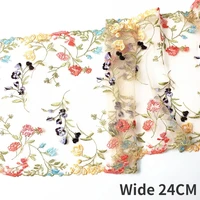 17cm24cm wide colorful tulle voile lace fabric embroidery 3d flowers fringed ribbon wedding dress veil diy sewing guipure decor