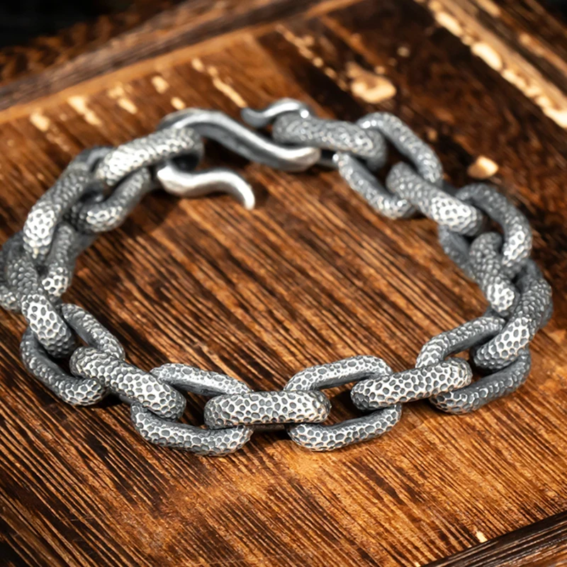 

Thailand Chiang Mai Handmade Feather Silver Bracelet Men's Trendy Retro Fashion Trend Niche Design Men's Jewelry Accessories