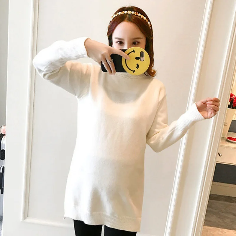 

Maternity sweater mid-length autumn and winter loose korean style high collar thickened Black