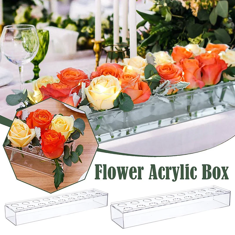 

10/12/14/16/18 Holes Clear Acrylic Flower Vase Rectangular For Dining Table Wedding Decoration Rose Gift Box Desktop Home Decor