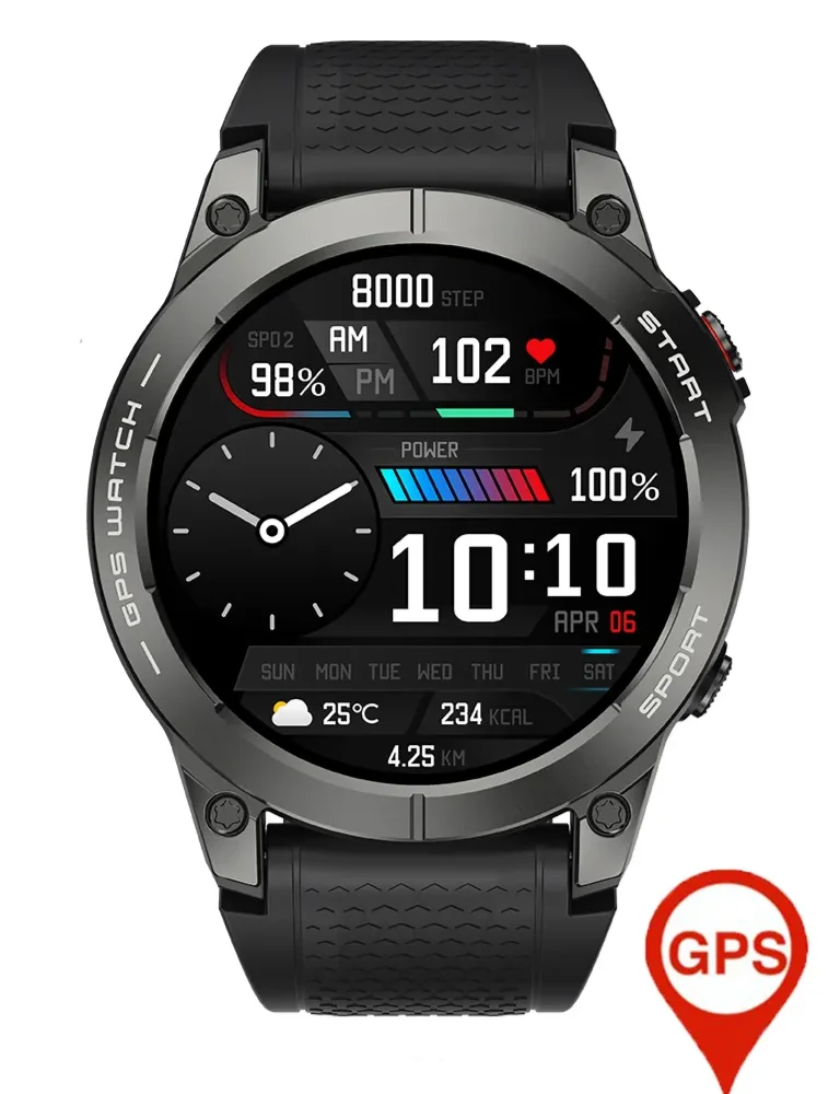 

GPS Smart Watch Men 1.43inch AMOLED 24H Health Monitor IP68 Waterproof HIFI Bluetooth Call Military Smartwatch