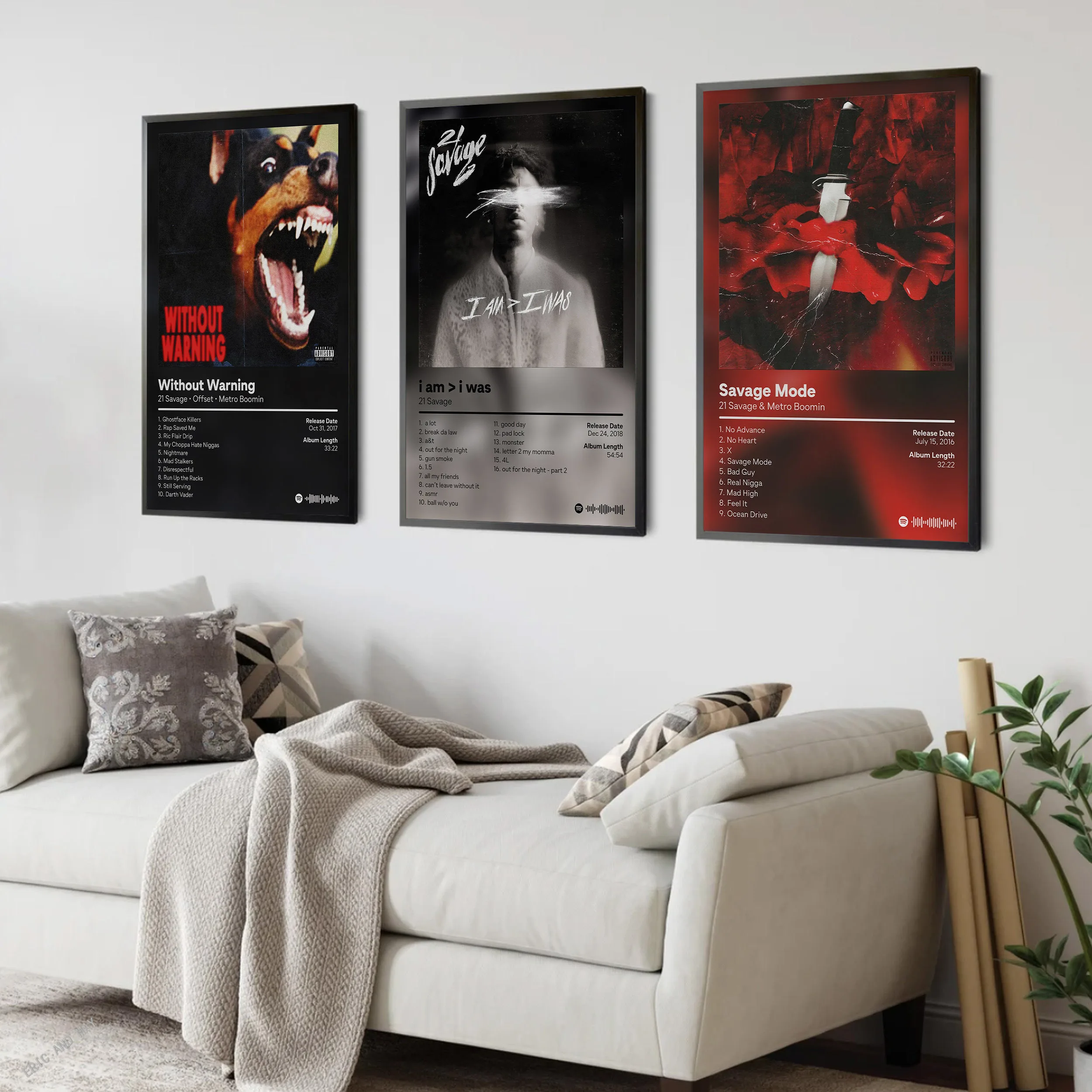 

Pop Rap Music Album Cover Artist 21 Savage Poster Aesthetics Rapper Hip Hop Rock Without Warning Canvas Art Home Room Wall Decor