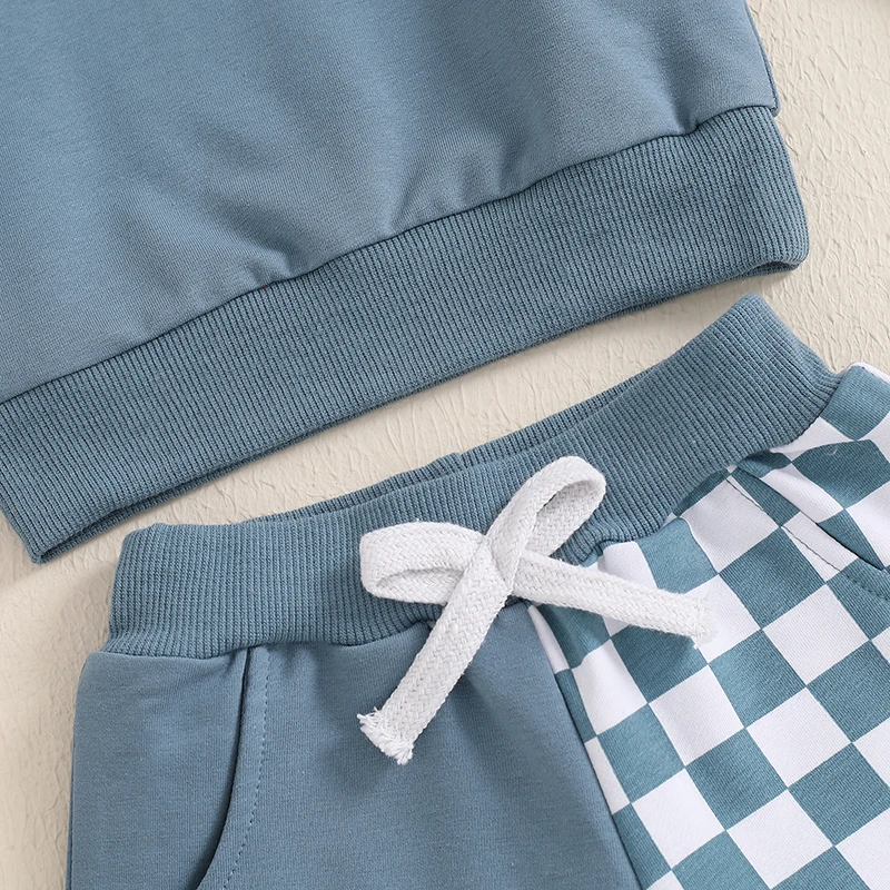 Осенний комплект для маленьких мальчиков Lioraitiin 2024-06-29 шахматная Толстовка с