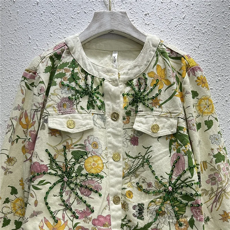 Весенняя новая женская тяжелая рабочая куртка с цветочным принтом абрикосового