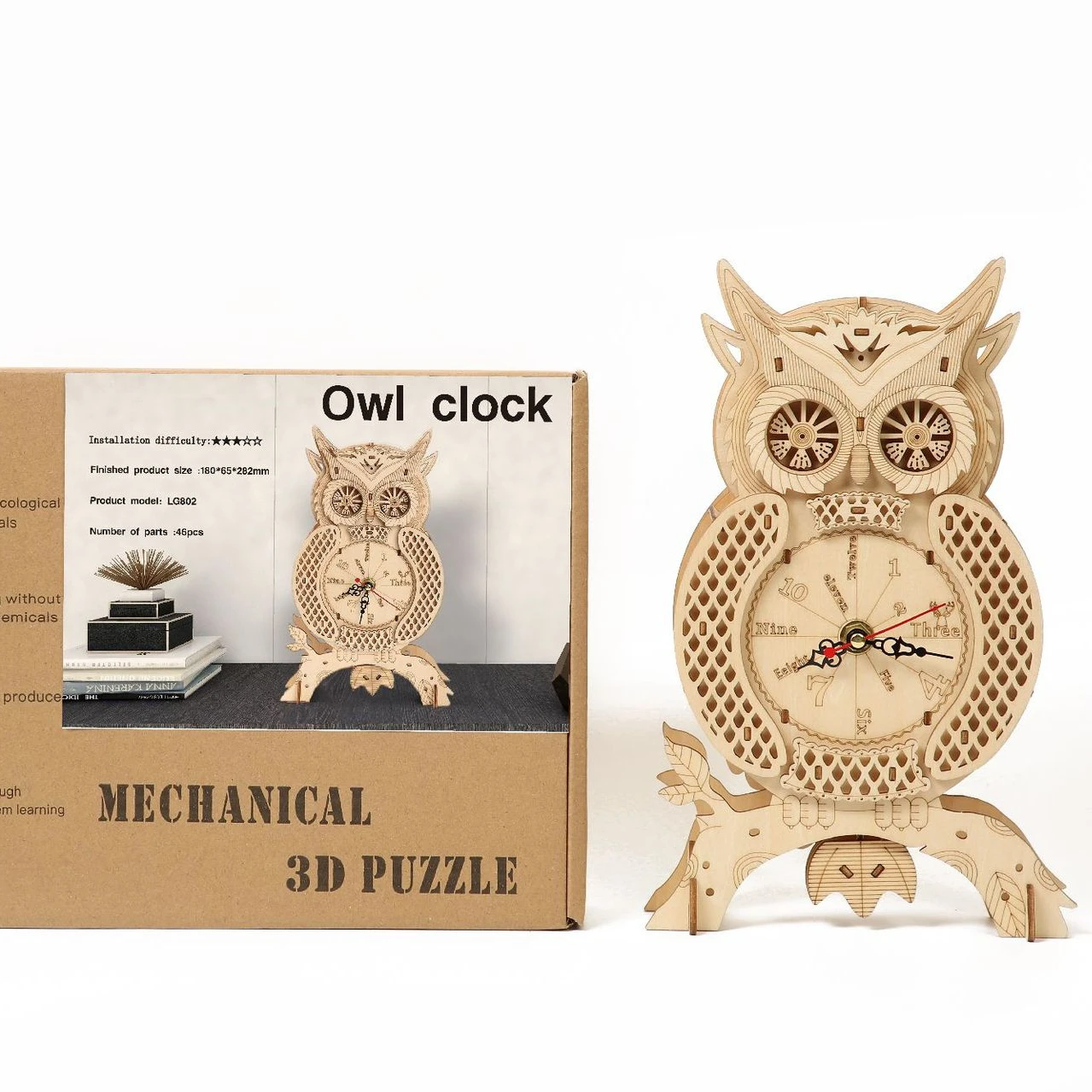 

Owl Clock Basswood Laser Technology Is Not Easy To Deform Mosaic Toys Hollow Mechanical Pendulum Clock 3D Wooden Puzzle