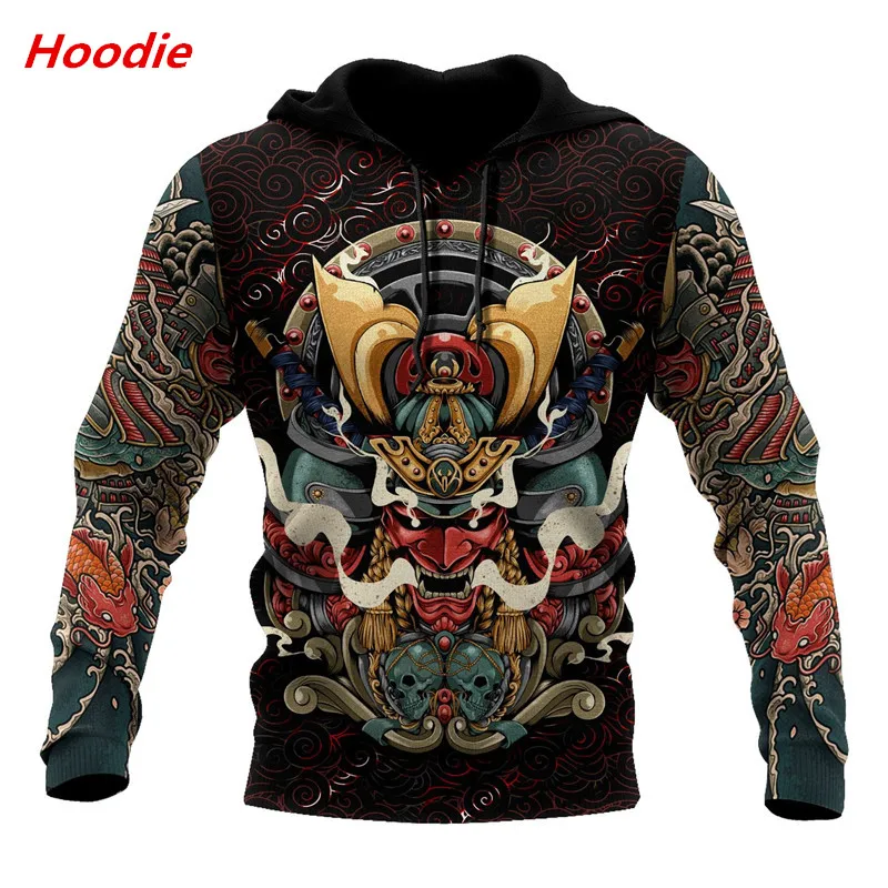 Новинка осенняя мужская Толстовка Oni с 3D принтом самурайского тату на молнии
