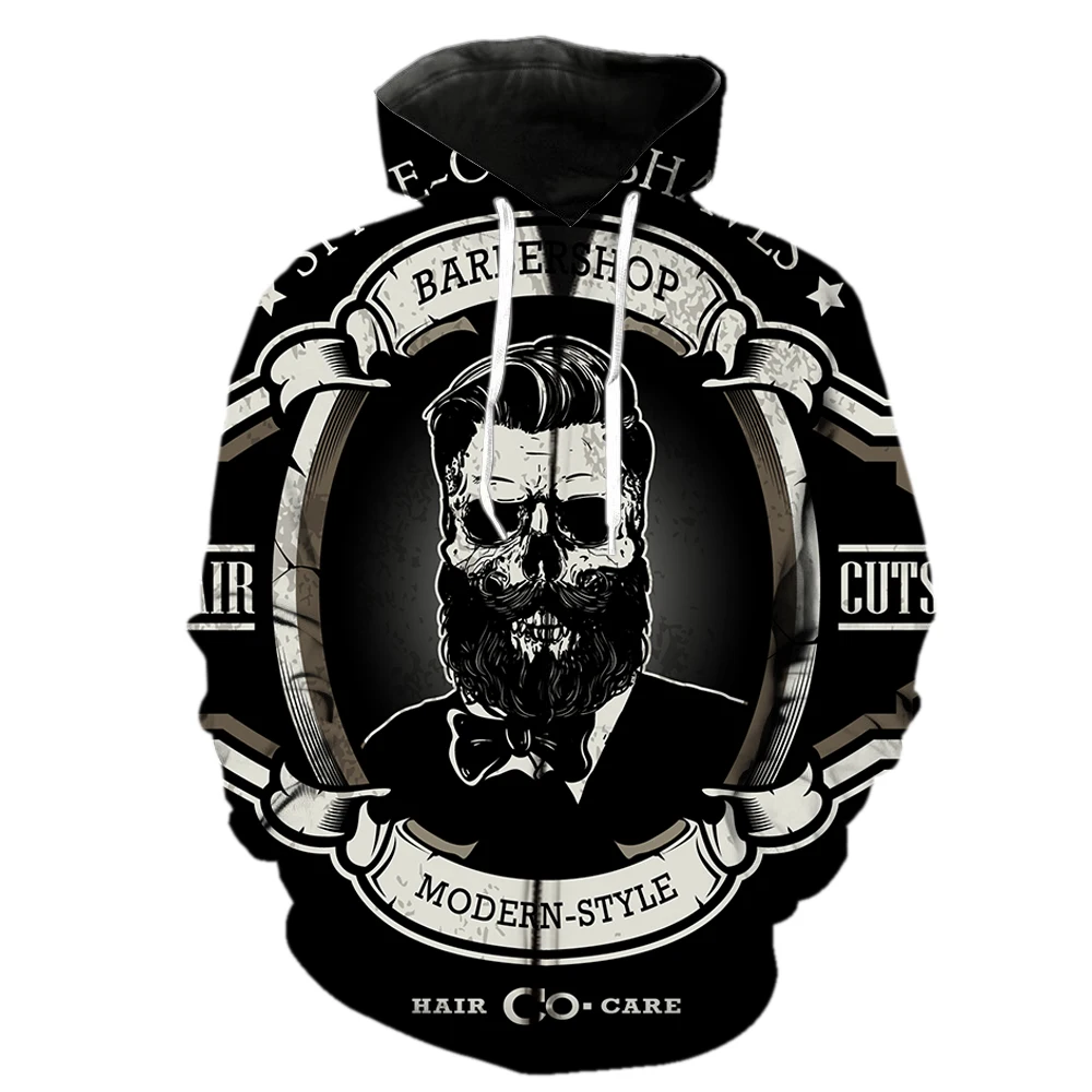 

Cartoon Skull Barber Men's Zipper Hoodie 3D Print Teens Oversized Casual Sweatshirts Funny Tops 2022 Hot Sale Harajuku Fashion