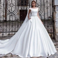 elegant satin wedding dresses 2022 crystal sash bridal gowns plus size off the shoulder robe mari%c3%a9e vestidos de noiva
