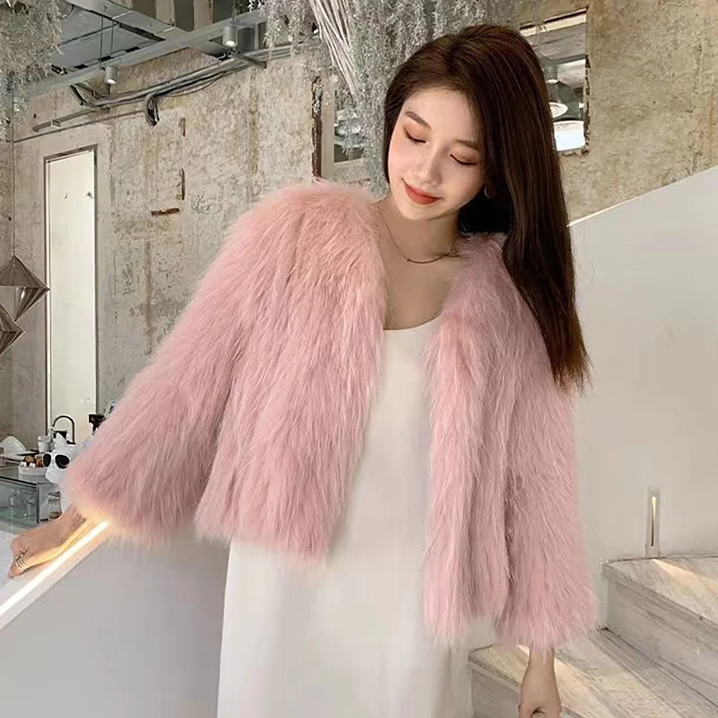 Women's winter faux fur coat imitation fox fur short long sleeves Top fashion temperament Fairy jacket women