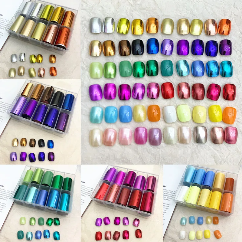 

1 Box Mirror Effect Metal Nail Foils for Matt Transfer Paper Pearl Lustre Stickers Neon Wraps DIY Shimmer Nail Art Decorations