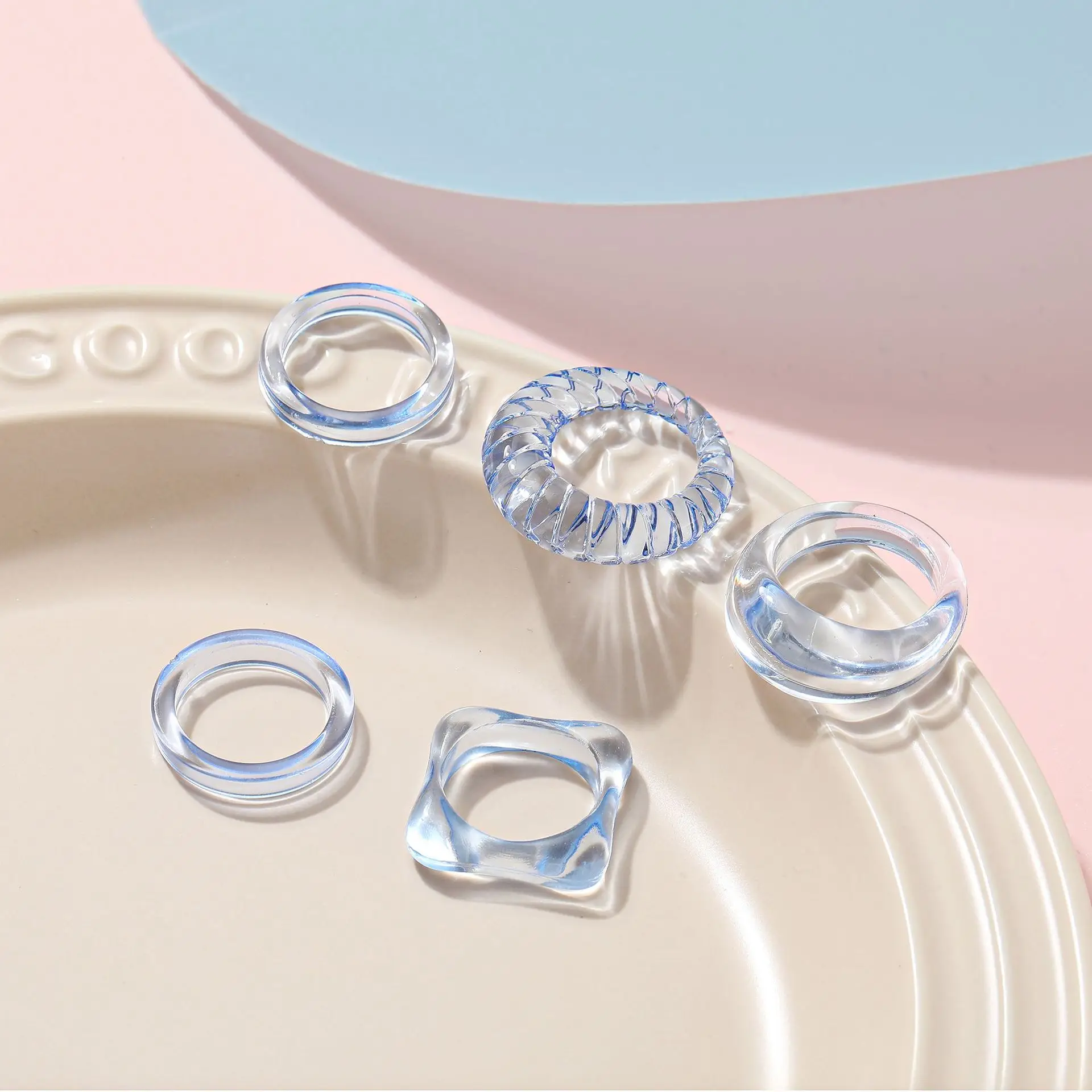 

Delysia King 5pcs/set creative simple transparent rings