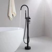 modern chrome black spout bath shower tub faucet single handle swirling spout freestanding bathtub faucet with handshower