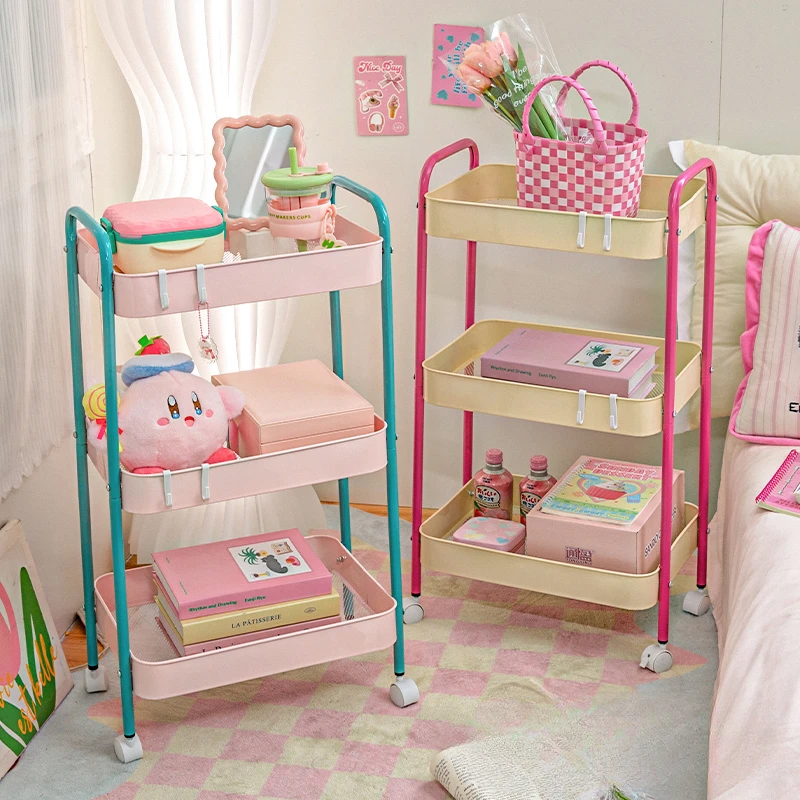 3-уровневая контрастная цветная полка для хранения на колесиках Многоуровневая