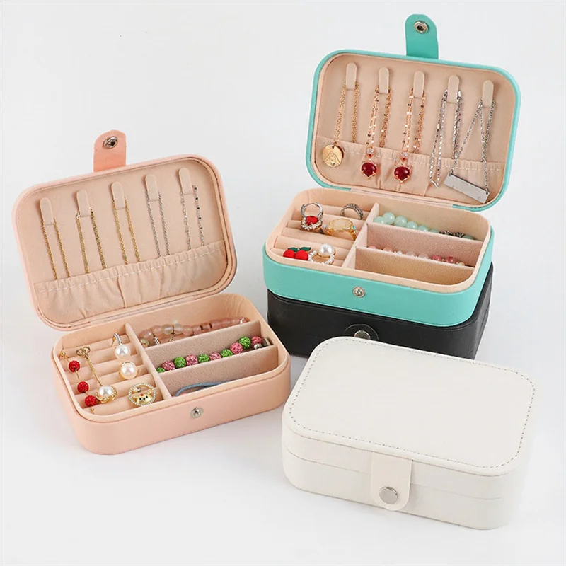 Portable Jewelry Box Large Capacity Ring Necklace Jewelry Storage Box Pu Leather Single-Layer Jewelry Storage Box Gift Box Women