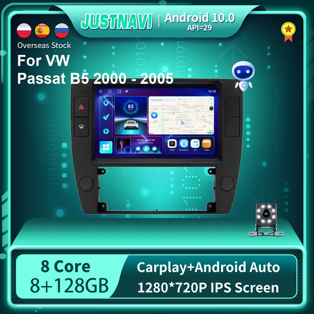 

Автомагнитола JUSTNAVI с HD-камерой, Android 10,0, 2 din, мультимедийный автомобильный радиоприемник для VW Passat B5 2000 - 2005 CarPlay, 4G, GPS, RDS, HD-рекордер