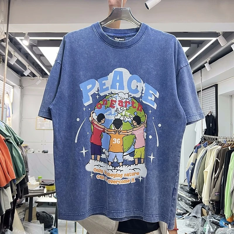 

Nice Washed T Shirt Vintage PEACE World Peace Love Earth Print T-Shirt Men Women Best Quality Short Sleeve Tops Tee Oversized