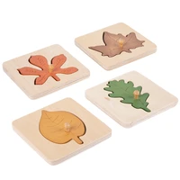 wooden leaves panel puzzle 4pcs montessori baby educational leaves hand grabbing 3d puzzles childrens early learning aids toys
