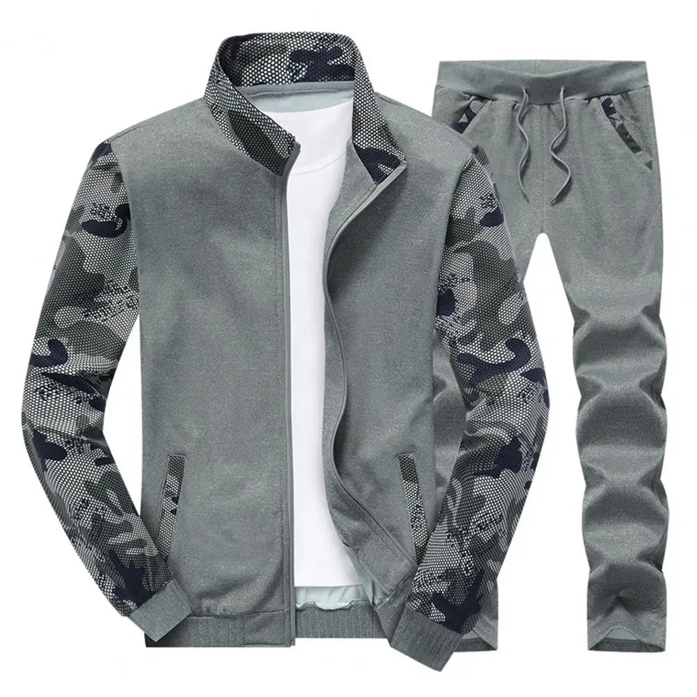 

Male 1 Set Trendy Printed Coat Lace-up Pants Activewear Men Tracksuits Long Sleeve for Fitness