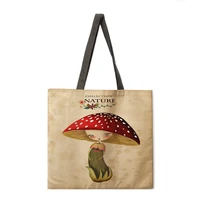 colored mushroom printed womens handbag folding reusable shopping bag linen handbag