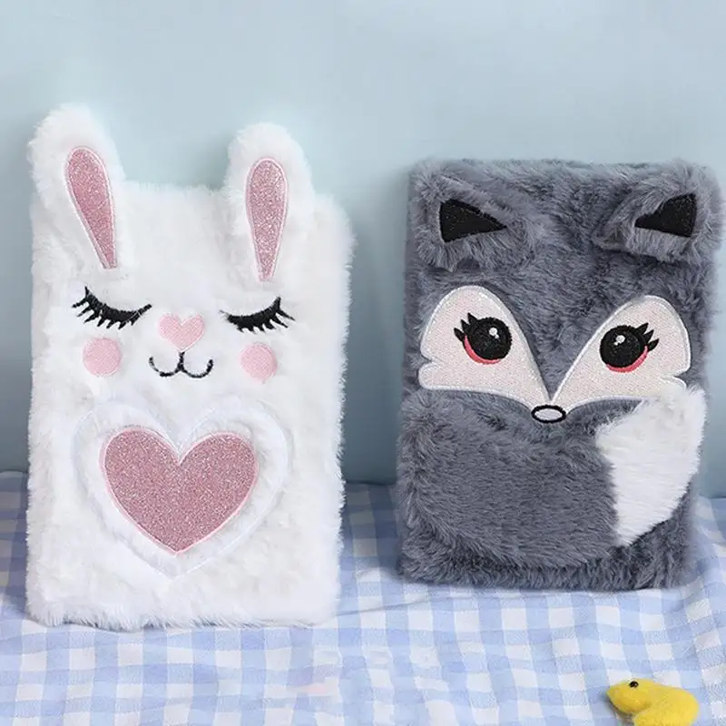 

Kawaii Rabbit Foxes Plush Notebook Anime Cartoon Girls Portable Pocket Notepad Students Notebooks Stationery Birthday Gifts Toys