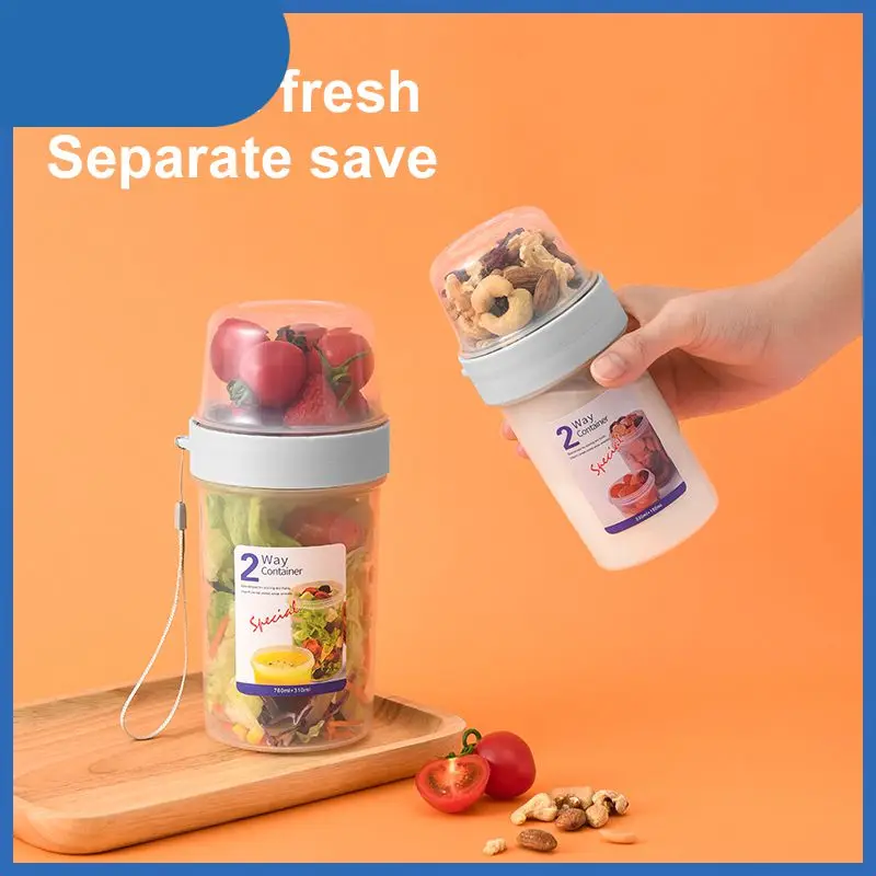 

Breakfast Cup Oats Yogurt Milk Nut Soup Salad Cup 2-layer Fresh-keeping Bowl Portable Leak-proof Cup Travel Office Lunch Box