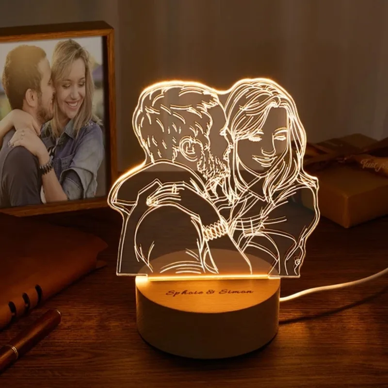 Dropshipping Personalized Photo 3d LED Lamp Customized Wooden Base USB DIY 3D Night Light Create Surprising Gift For Anniversary