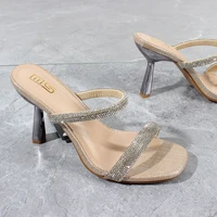 womens modern shoes 2022 summer new pu crystal rhinestone gold thin heels outside fashion party womens sandals
