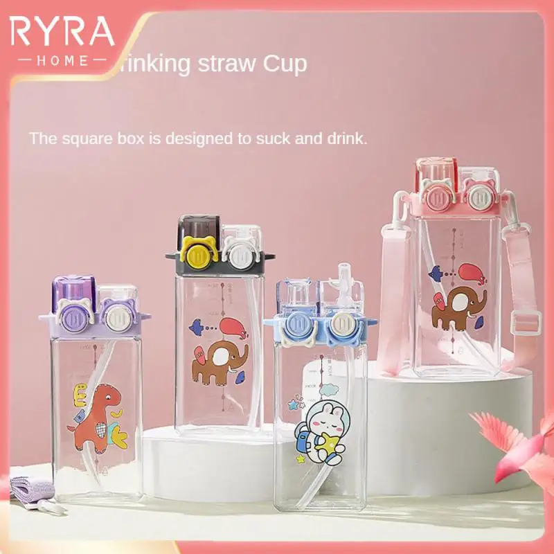 

Press-type Drinking Cup Portable Straw Cup Online Red Boys School Students Girls Water Bottle Sports Special Straw Cup Square