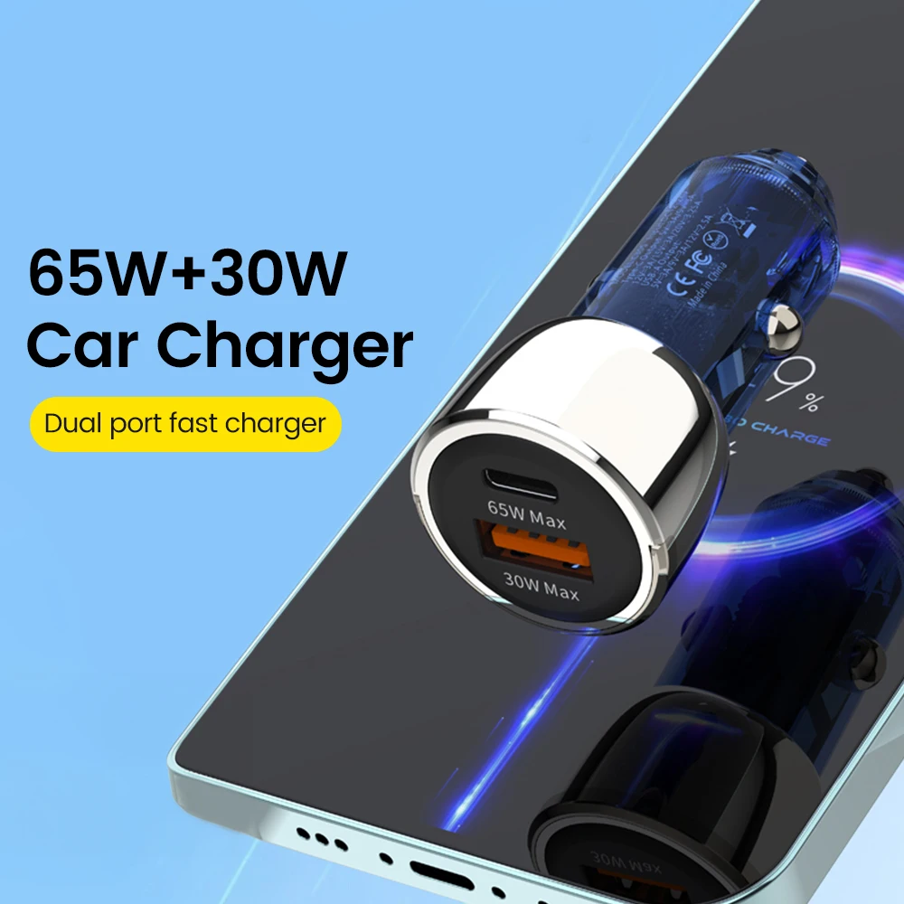 95w USB C Автомобильное зарядное устройство PD65W + QC30W Адаптер для мобильных телефонов с быстрой зарядкой для Xiaomi 13 ultra iPhone 14 13 Pro Max Oneplus 11 10 Pro POCO F5 Huawei Redmi Note 12 12t Samsung S23 S22