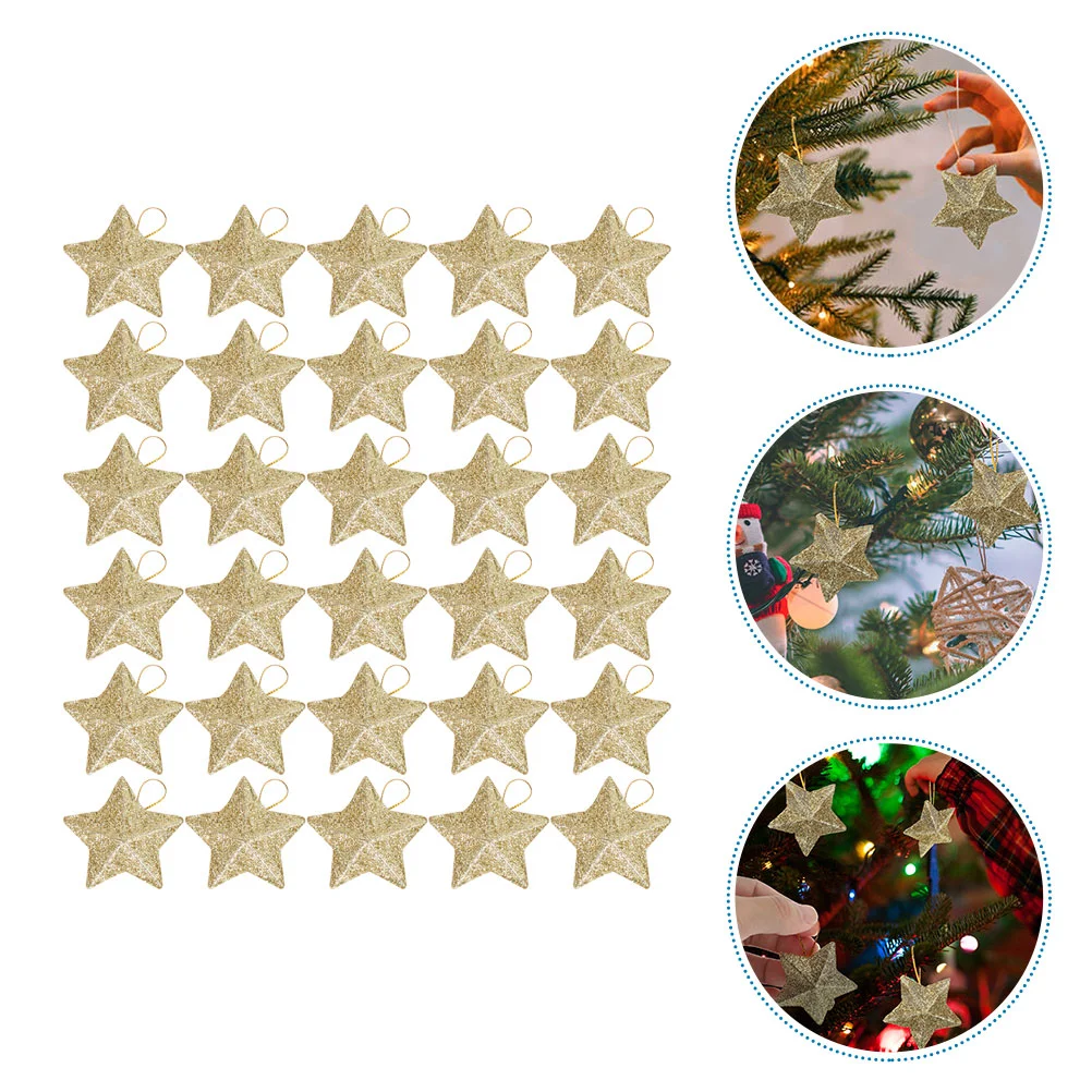 

Christmas Star Ornaments Tree Hanging Pendant Ornament Decor Glitter Party Stars Pendants Gold Mini 3D Decoration Supplies