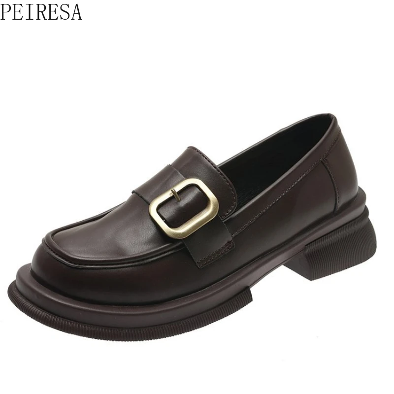 Thick-soled British Style Loafers Women's 2022 Spring New Metal Buckle Soft-soled Slip-on Small Leather Shoes