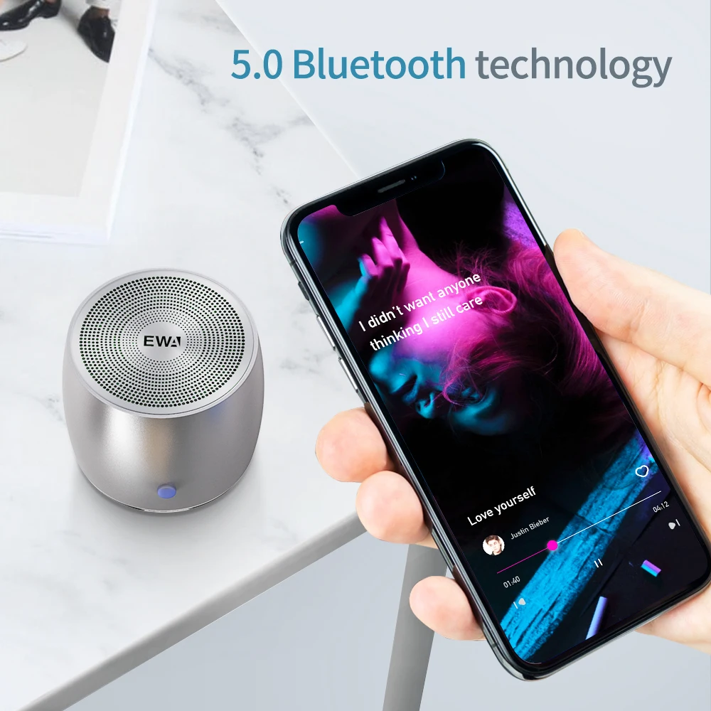 Фото Новая портативная Bluetooth-колонка EWA A103 Mini с мощными басами, водонепроницаемая (IPX5), беспроводная, в металлическом корпусе, с громким звуком и шумоподавлением №2