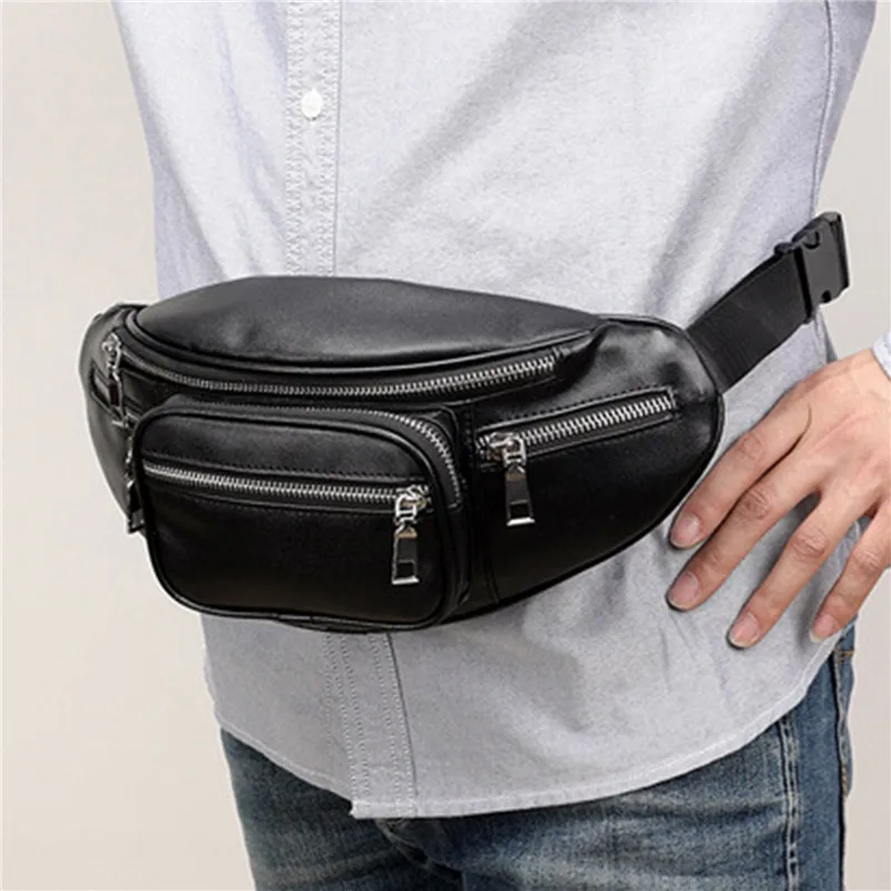 

2023 New Fashion Bags For Women PU Leather Chain Waist Bag Banana Bag Leisure Women Zipper Chain Satchel Black Belt Bag